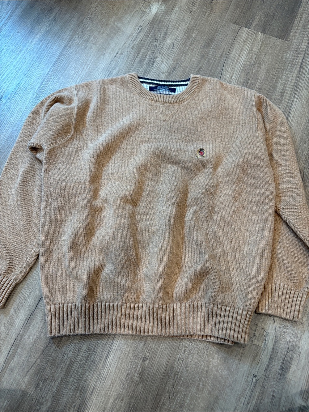 Tommy Hilfiger Crewneck Sweater in Tan/ Camel Brown Cotton